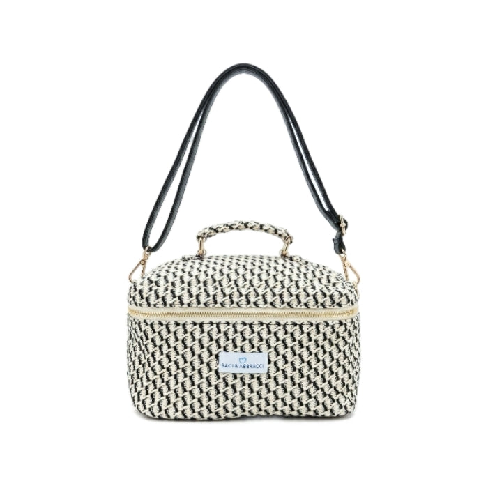 Baci & Abbracci - Beauty Bag con Tracolla Removibile | Fantasia Intrecciata Bianco/Nero