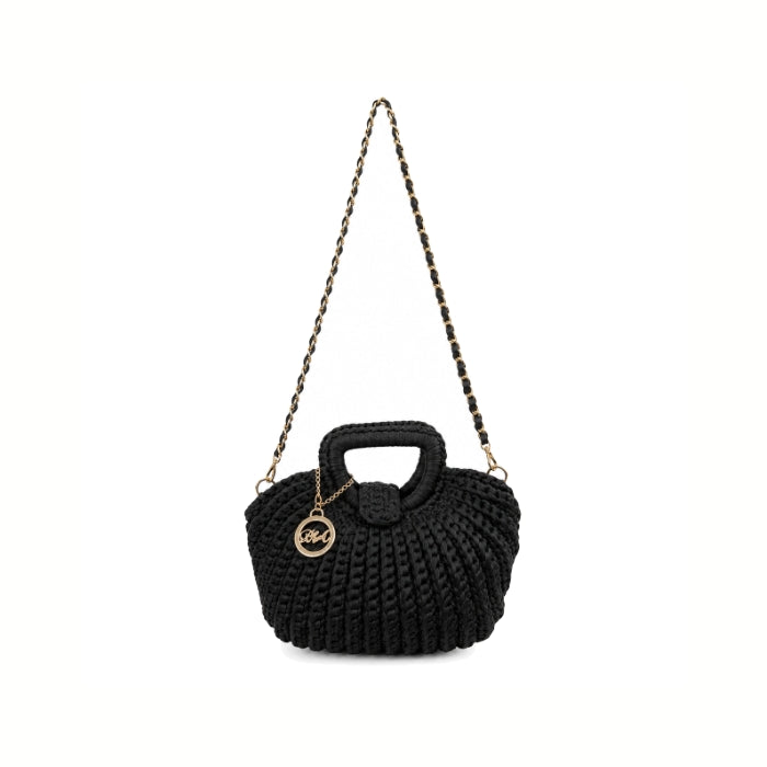 Baci & Abbracci - Borsa A Tracolla Nera Intrecciata con Catena Oro | Mini Bag Elegante