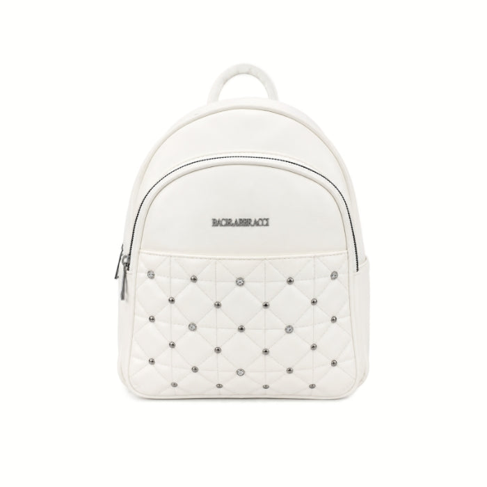 Baci & Abbracci - Zaino Bianco Trapuntato con Borchie e Strass | Elegante e Casual Chic