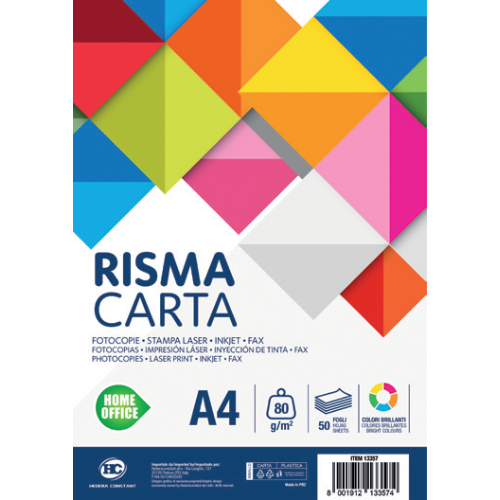 Home Office - Risma Carta - A4 - 80gr - 50 Fogli - Colori Brillanti - HC70024