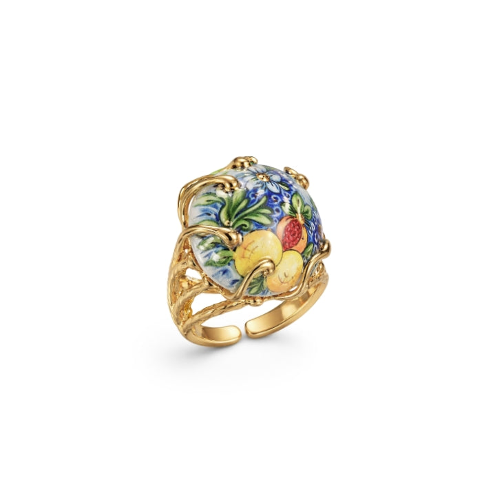 Cartoleria 4+1 - Bijoux - Anello Artigianale Decorazione Mediterranea - Regolabile | Ceramica e Ottone