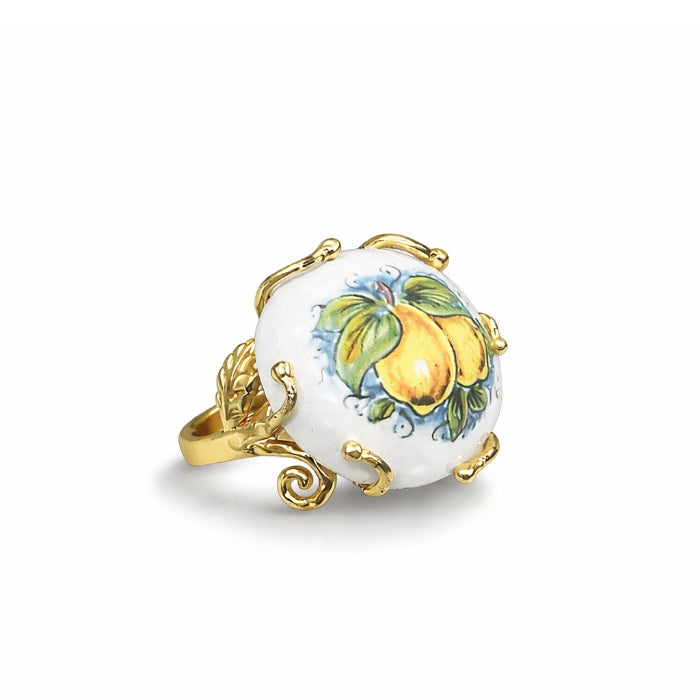 Cartoleria 4+1 - Bijoux - Anello Artigianale Limoni di Sicilia - Regolabile | Ceramica e Ottone