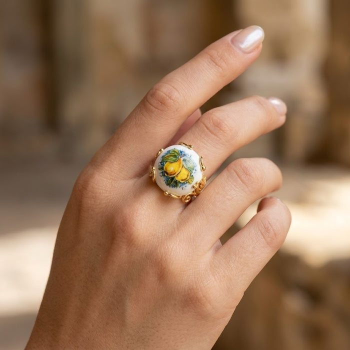 Cartoleria 4+1 - Bijoux - Anello Artigianale Limoni di Sicilia - Regolabile | Ceramica e Ottone