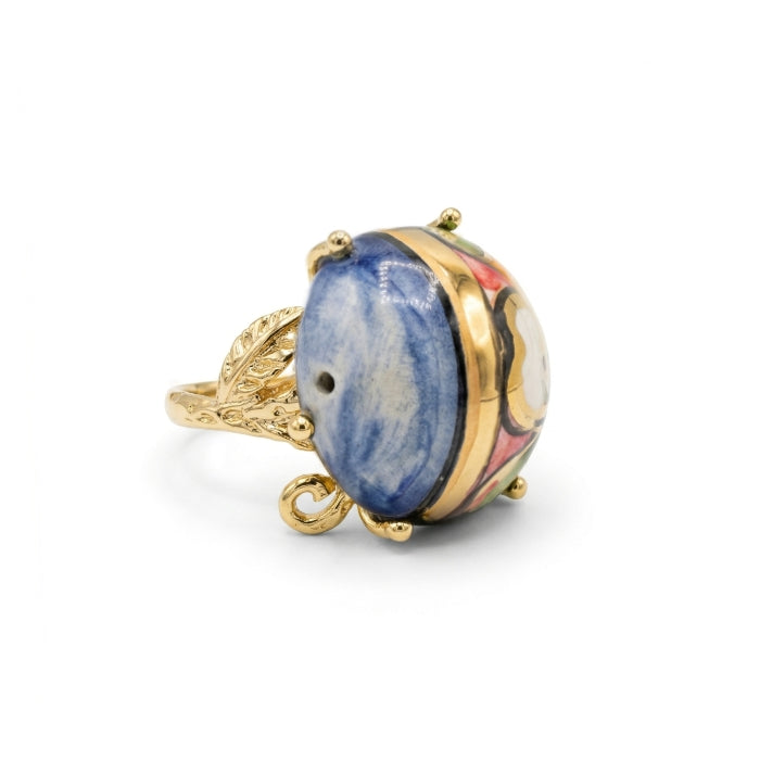 Cartoleria 4+1 - Bijoux - Anello Artigianale Oasi Blu - Regolabile | Ceramica e Ottone