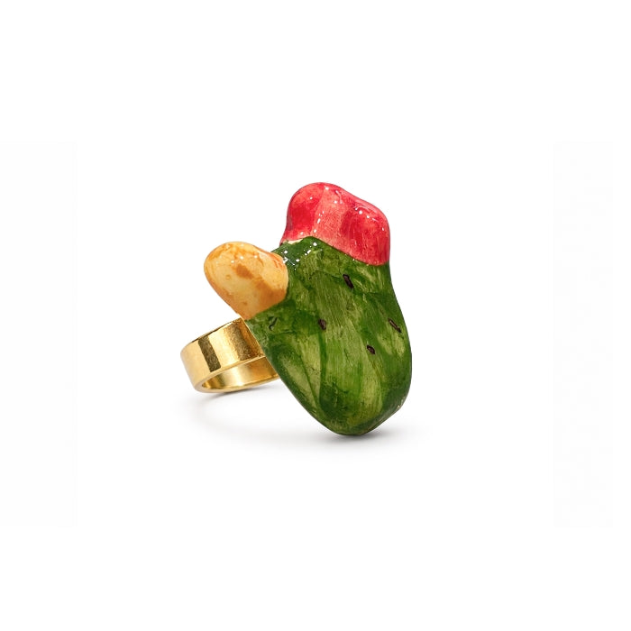 Cartoleria 4+1 - Bijoux - Anello Artigianale in Ceramica Regolabile | Design Cactus Smaltato - Handmade