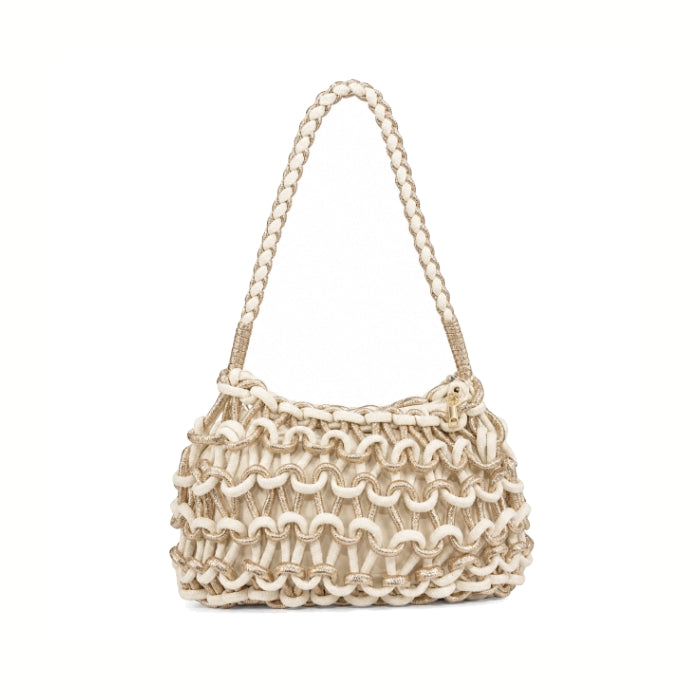 Cartoleria 4+1 - Borsa A Spalla - Intrecciata in Beige e Bronzo con Manico Braided | Design Artigianale Elegante Donna