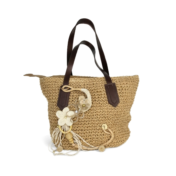 Cartoleria 4+1 - Borsa A Spalla - Paglia con Decorazioni Floreali | Estiva Donna