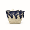 Cartoleria 4+1 - Borsa A Spalla - Raffia con Pizzo Blu | Stile Estivo Elegante