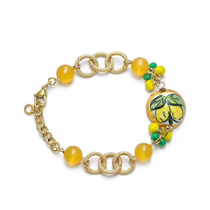 Cartoleria 4+1 - Bracciale Artigianale Limoni Siciliani in Ceramica e Perle Gialle | Gioiello Estivo Donna Elegante