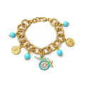 Cartoleria 4+1 - Bracciale Catena Dorata con Carretto Siciliano e Sfere Turchesi | Gioiello Elegante Donna