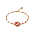 Cartoleria 4+1 - Bracciale Catena Oro con Perle Effetto Corallo Rosso e Ciondolo Maiolica Siciliana | Acciaio Regolabile