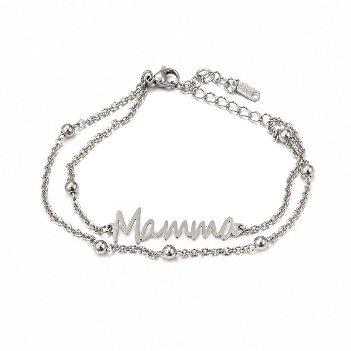 Cartoleria 4+1 - Bracciale Donna Acciaio "Mamma" | Doppia Catena con Sfere Regolabile