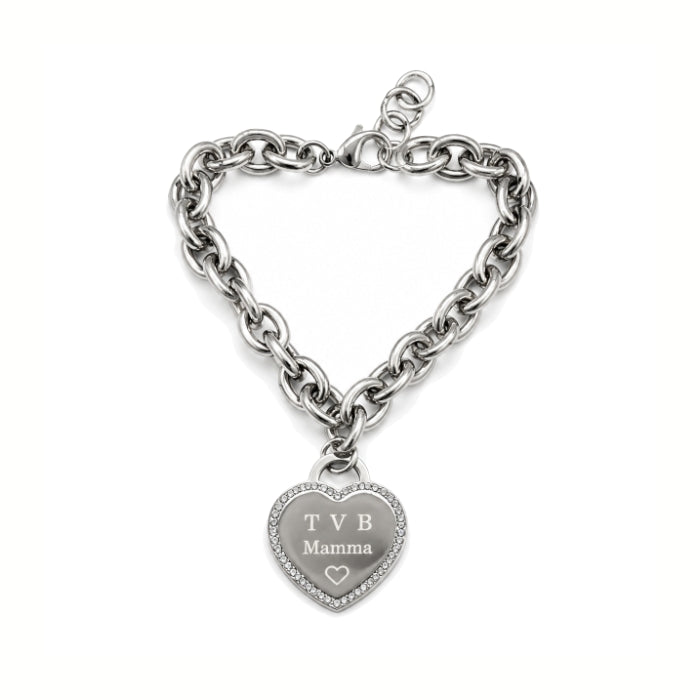 Cartoleria 4+1 - Bracciale Donna Cuore "TVB Mamma" Argento | Acciaio con Zirconi | Regalo per la Mamma