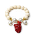 Cartoleria 4+1 - Bracciale Elastico con Pala di Fico d'India e Perle | Gioiello Elegante Stile Siciliano
