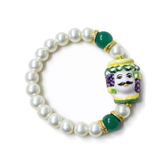 Cartoleria 4+1 - Bracciale Perle con Testa di Moro Siciliana | Elasticizzato - Artigianale