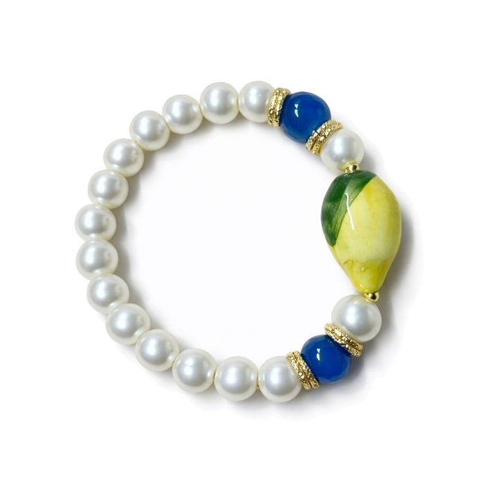 Cartoleria 4+1 - Bracciale Perle e Limone Siciliano | Elasticizzato - Artigianale