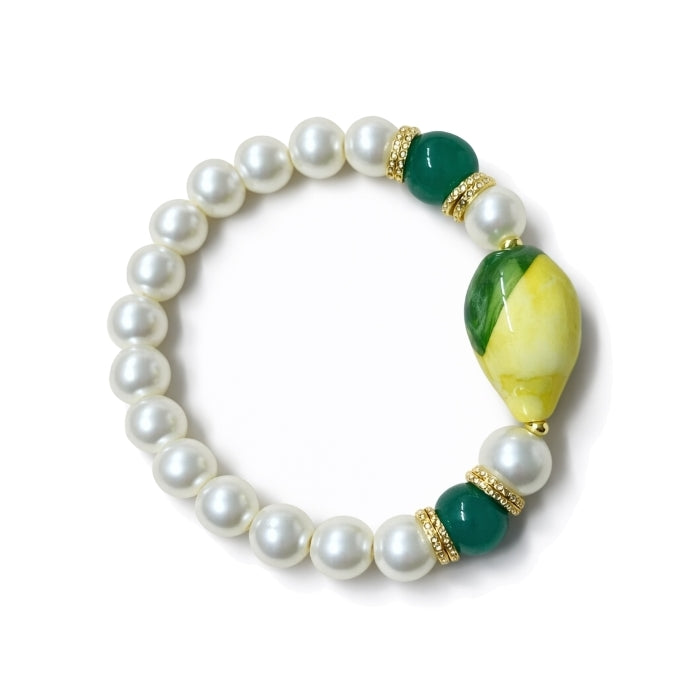 Cartoleria 4+1 - Bracciale Perle e Limone Siciliano | Elasticizzato - Artigianale