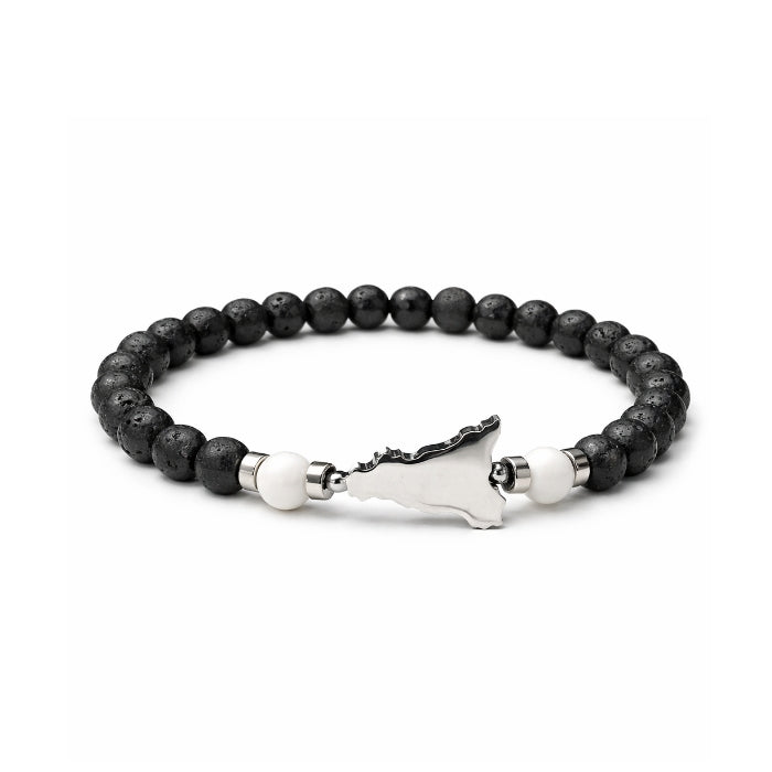 Cartoleria 4+1 - Bracciale Pietra Lavica con Ciondolo Sicilia in Acciaio e Dettagli Colorati | Elasticizzato Unisex