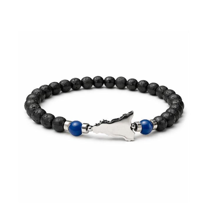 Cartoleria 4+1 - Bracciale Pietra Lavica con Ciondolo Sicilia in Acciaio e Dettagli Colorati | Elasticizzato Unisex