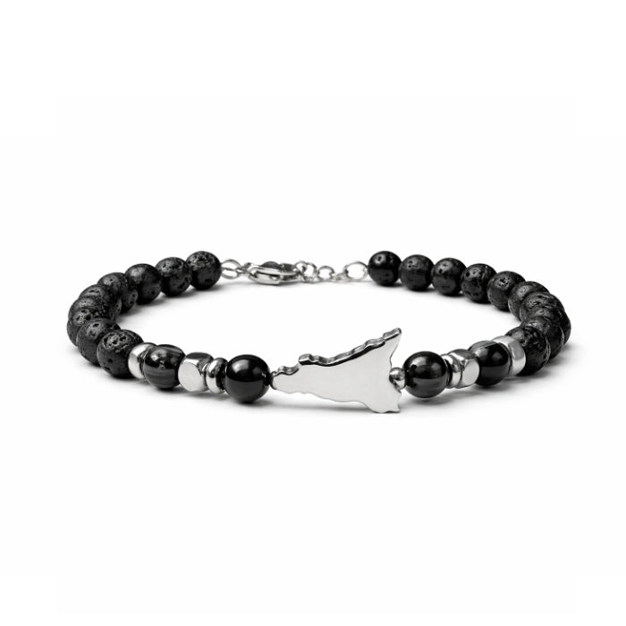 Cartoleria 4+1 - Bracciale Sicilia Unisex in Pietra Lavica Nera e Acciaio Inox | Gioiello Artigianale - Made in Italy