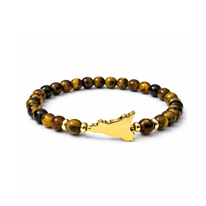 Cartoleria 4+1 - Bracciale Sicilia in Occhio di Tigre e Acciaio Oro | Gioiello Elegante Naturale Unisex