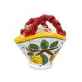 Cartoleria 4+1 - Cestino Siciliano in Ceramica con Limoni e Manico Intrecciato | Decorazione Artigianale