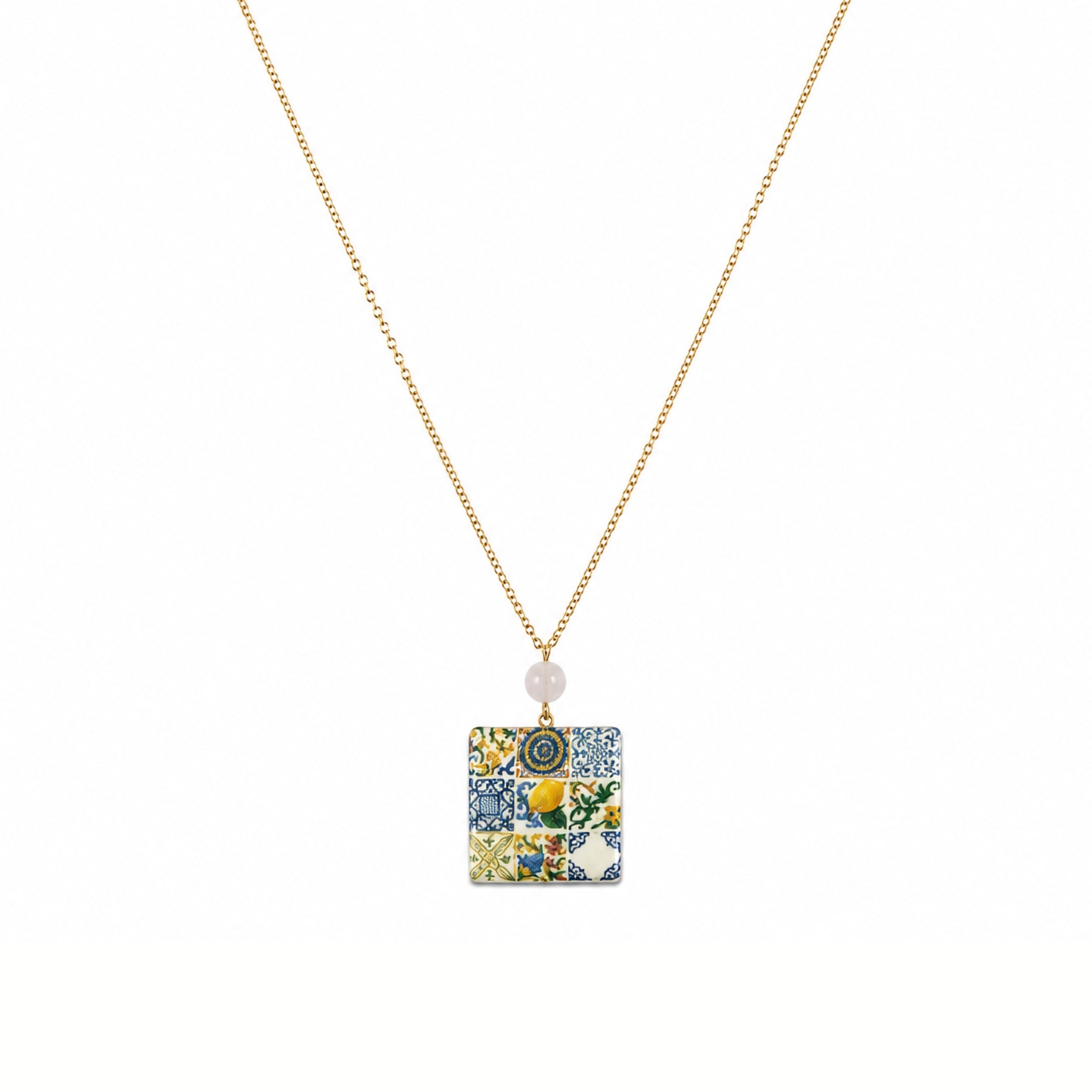 Cartoleria 4+1 - Collana Bellezza di Sicilia con Perla Bianca | Collana Artigianale Maiolica Siciliana