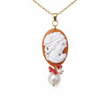Cartoleria 4+1 - Collana Cammeo in Ceramica Decorata con Perla | Ciondolo Artigianale Elegante con Catena Oro