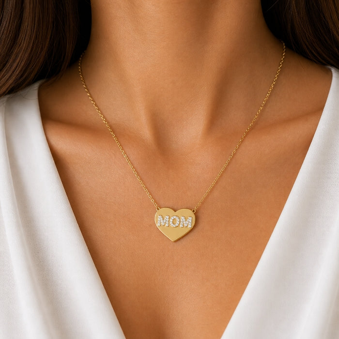 Cartoleria 4+1 - Collana Donna Cuore "MOM" - Acciaio con Zirconi | Regalo per la Mamma