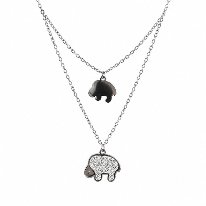 Cartoleria 4+1 - Collana Donna Doppia Elefante Argento | Acciaio con Zirconi | Porta Fortuna