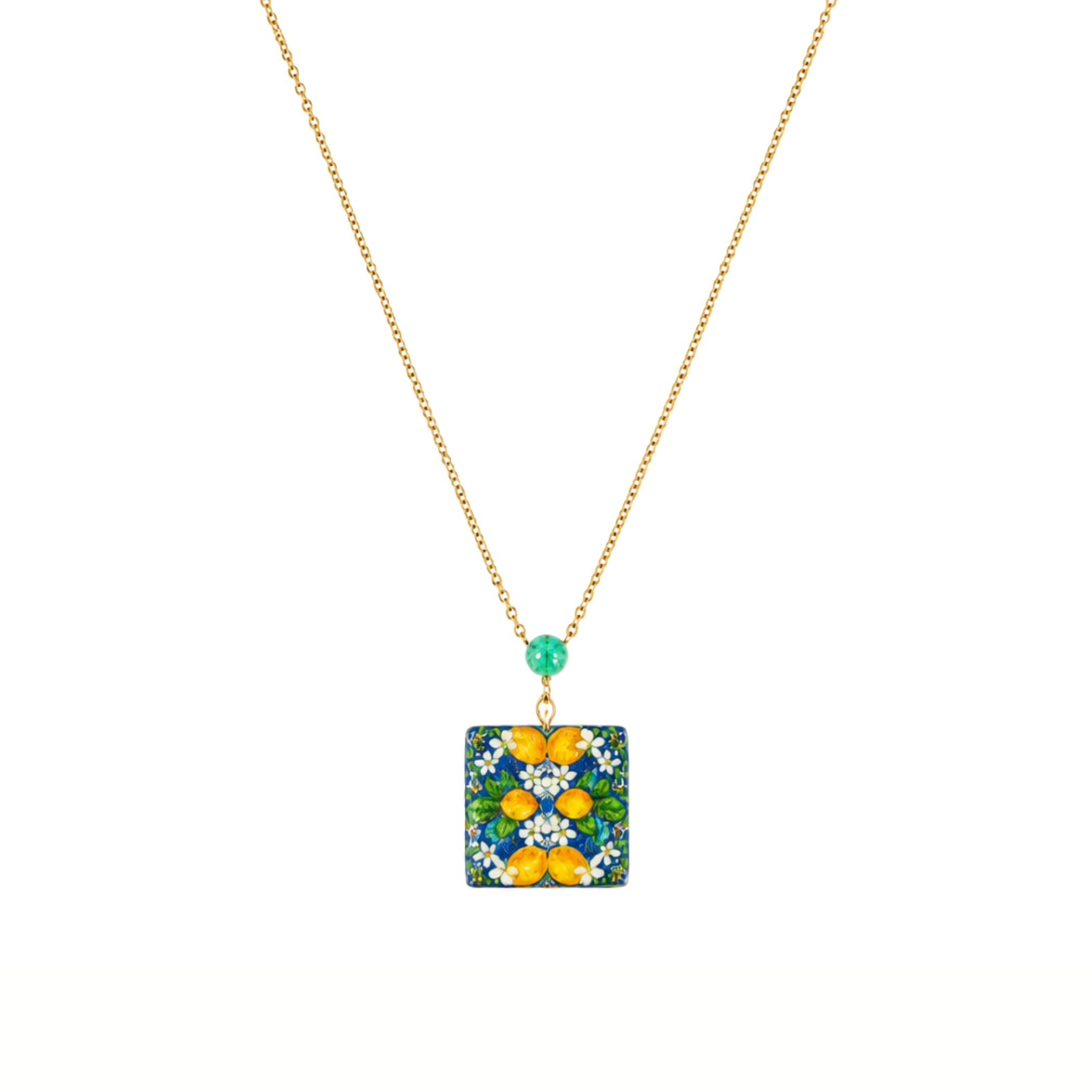 Cartoleria 4+1 - Collana Limoni di Sicilia con Perla Verde | Collana Artigianale Maiolica Siciliana