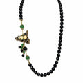 Cartoleria 4+1 - Collana Perle Nere con Limoni in Ceramica | Gioiello Artigianale Siciliano Elegante con Dettagli Oro e Verde