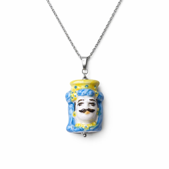 Cartoleria 4+1 - Collana Testa di Moro in Ceramica Decorata | Ciondolo Siciliano Artigianale con Catena Acciaio