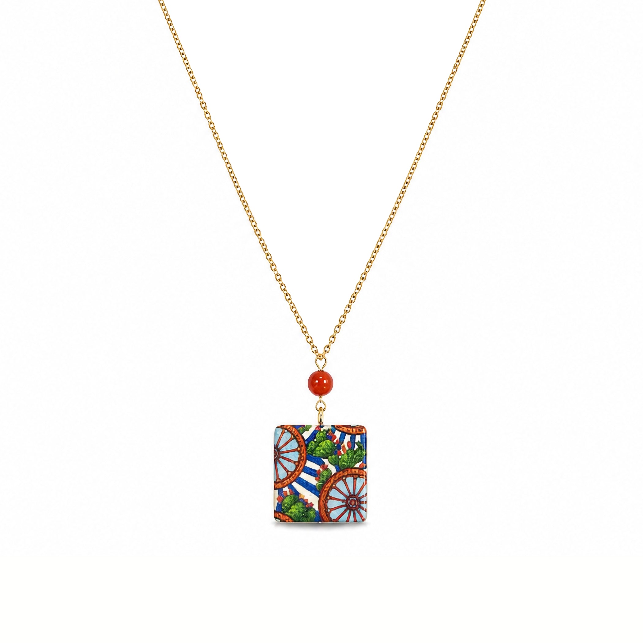 Cartoleria 4+1 - Collana con Maiolica Siciliana e Occhio di Tigre | Collana Artigianale Donna
