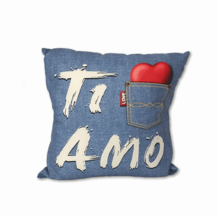 Cartoleria 4+1 - Cuscino con Scritta "Ti Amo" | Effetto Jeans