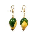 Cartoleria 4+1 - Orecchini Pendenti - Limone in Ceramica Smaltata Verde e Giallo | Artigianali con Gancio Dorato