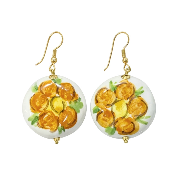 Cartoleria 4+1 - Orecchini Pendenti - Tondi in Ceramica con Decorazione Fiore | Artigianale