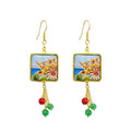 Cartoleria 4+1 - Orecchini Pendenti Carretto Siciliano e Mare | Maiolica con Pendenti Colorati Verde e Rosso