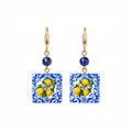 Cartoleria 4+1 - Orecchini Pendenti Maiolica Siciliana con Limoni | Stile Mediterraneo - Blu e Oro