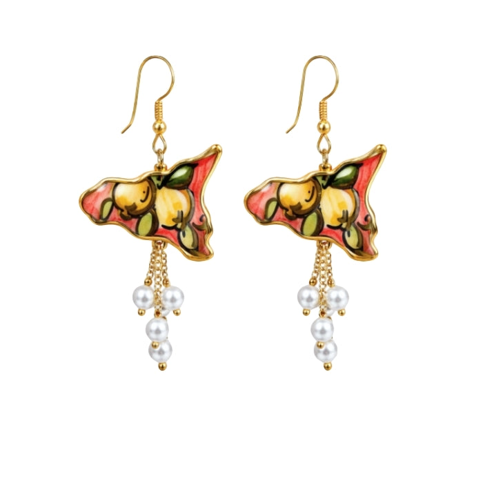Cartoleria 4+1 - Orecchini Pendenti Sicilia con Limoni | Bijoux Mediterranei Eleganti con Dettagli Dorati