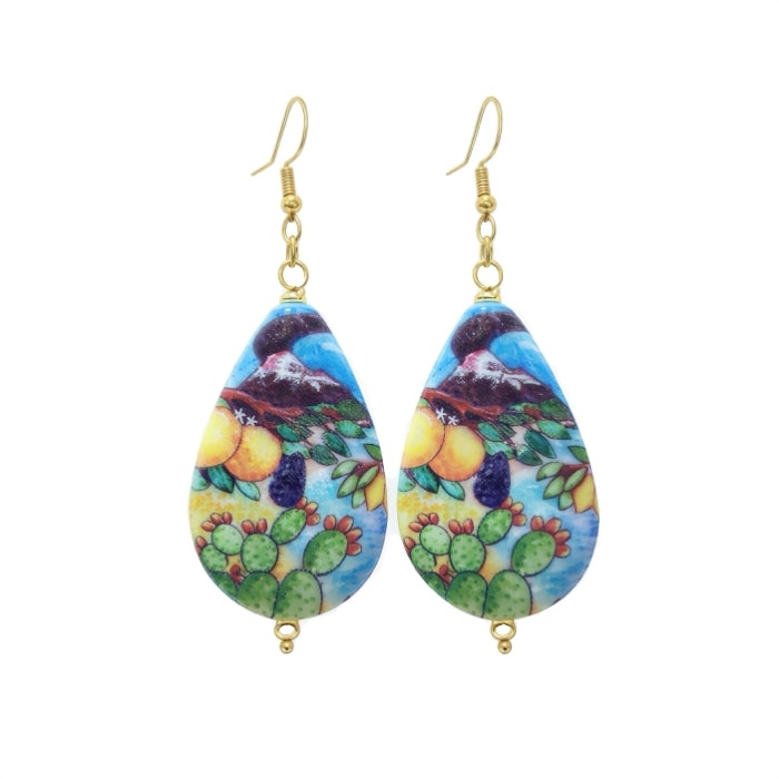 Cartoleria 4+1 - Orecchini Pendenti a Goccia con Pala di Fico d’India | Ceramica Decorata