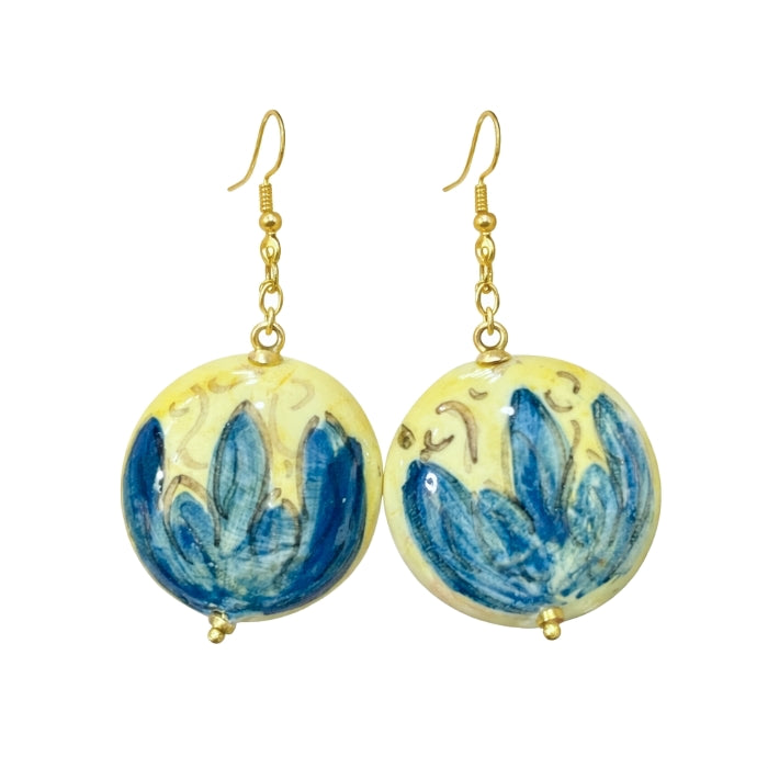 Cartoleria 4+1 - Orecchini Pendenti in Ceramica Smaltata - Blu e Giallo con Gancio Dorato | Artigianali