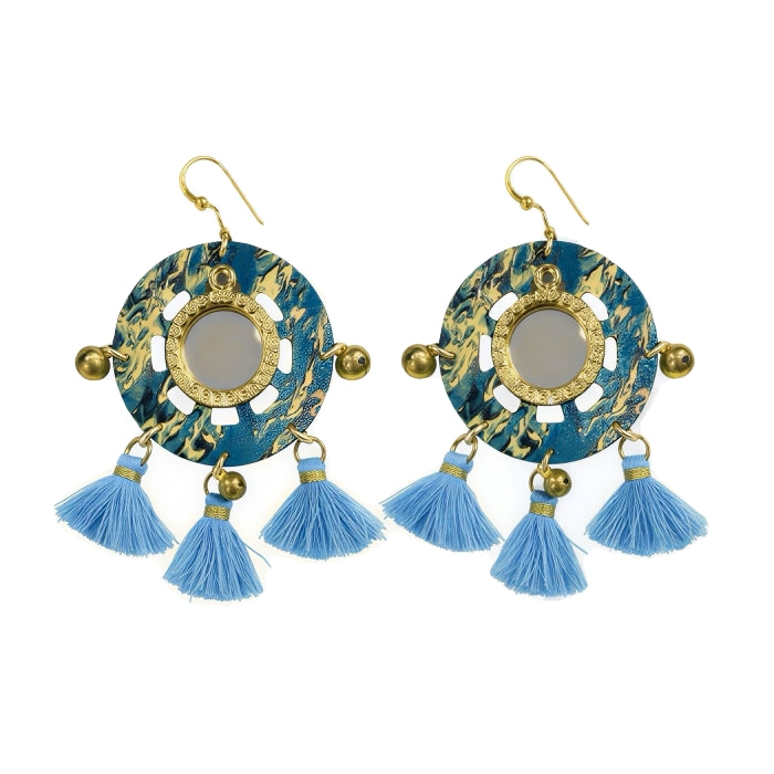 Cartoleria 4+1 - Orecchini Siciliani Artigianali Pendenti con Nappine | Design Mediterraneo Decorato