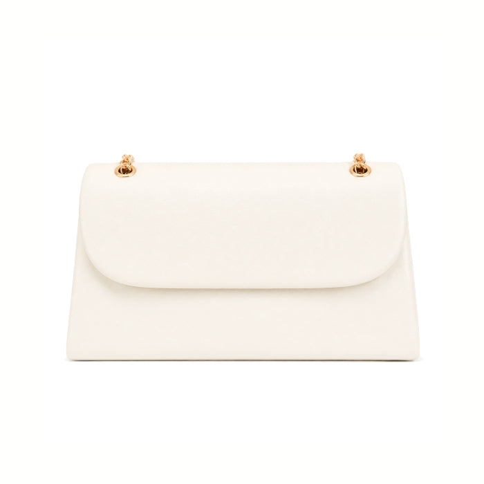 Cartoleria 4+1 - Pochette da Cerimonia - Elegante con Catena Oro Donna | Pochette Rigida Beige/Bianco con Tracolla