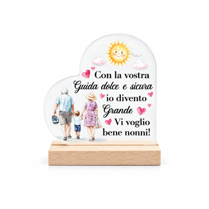 Cartoleria 4+1 - Targa Dedica "Vi Voglio Bene Nonni" in Plexiglass con Base in Legno