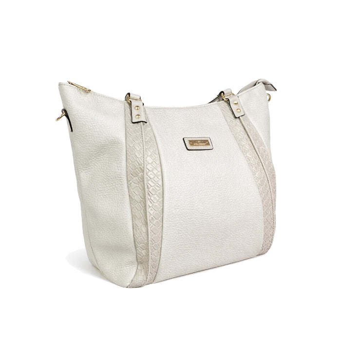Charro - Borsa A Spalla - Martellata con Inserti Intrecciati | Panna