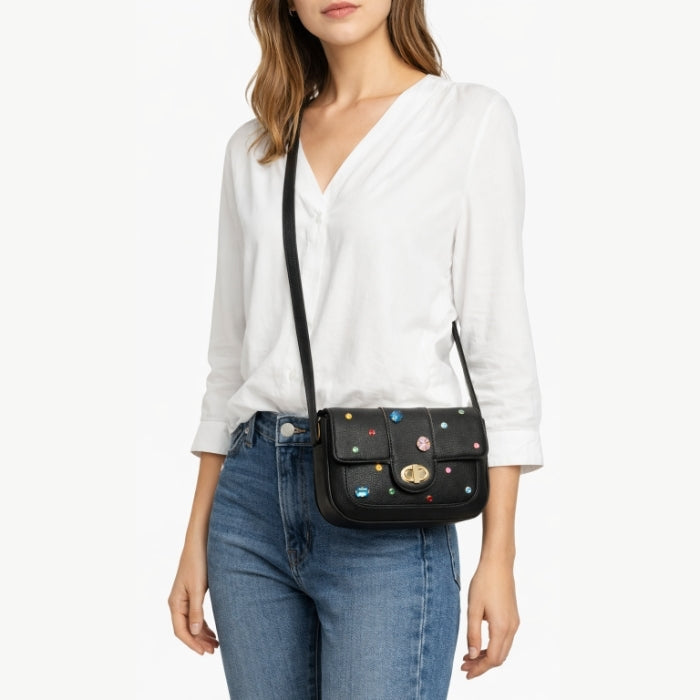 Charro - Borsa A Tracolla - Chic con Pietre Colorate | Nera