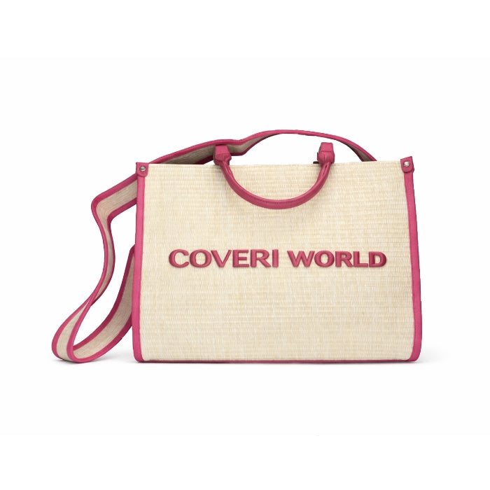Coveri World - Borsa A Mano - Tracolla Removibile | Paglia con Profili Fucsia