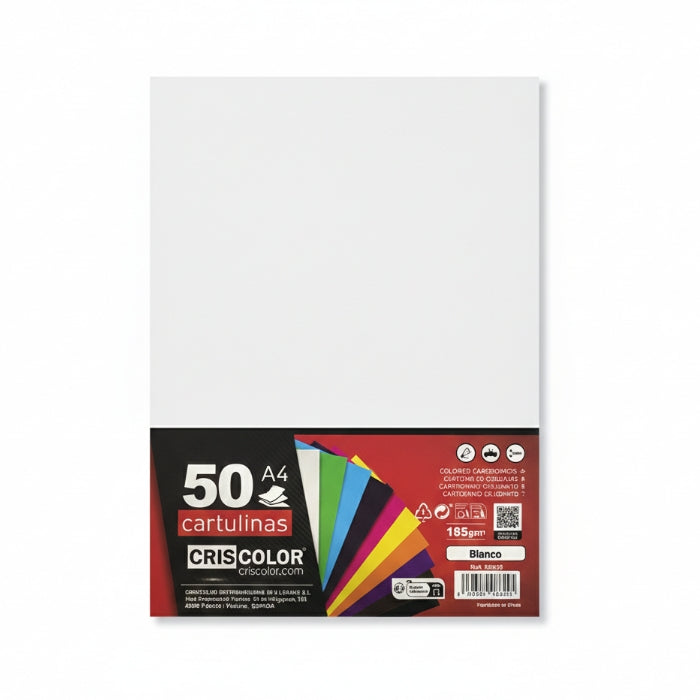 Cris Color - Blocco Cartoncini - A4 - 185 gr | 50 Fogli Bianchi