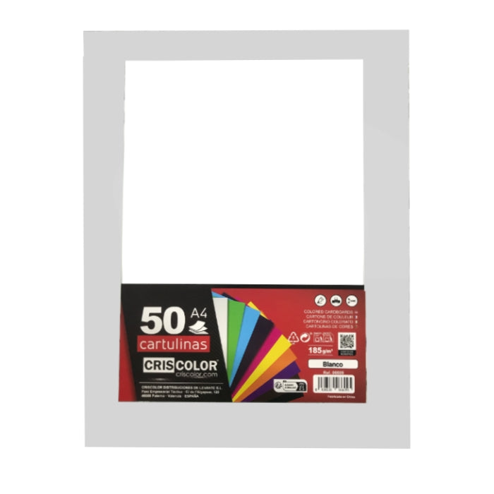 Cris Color - Risma Cartoncino - Bianco - A4 - 185gr - 50 Fogli - 06609
